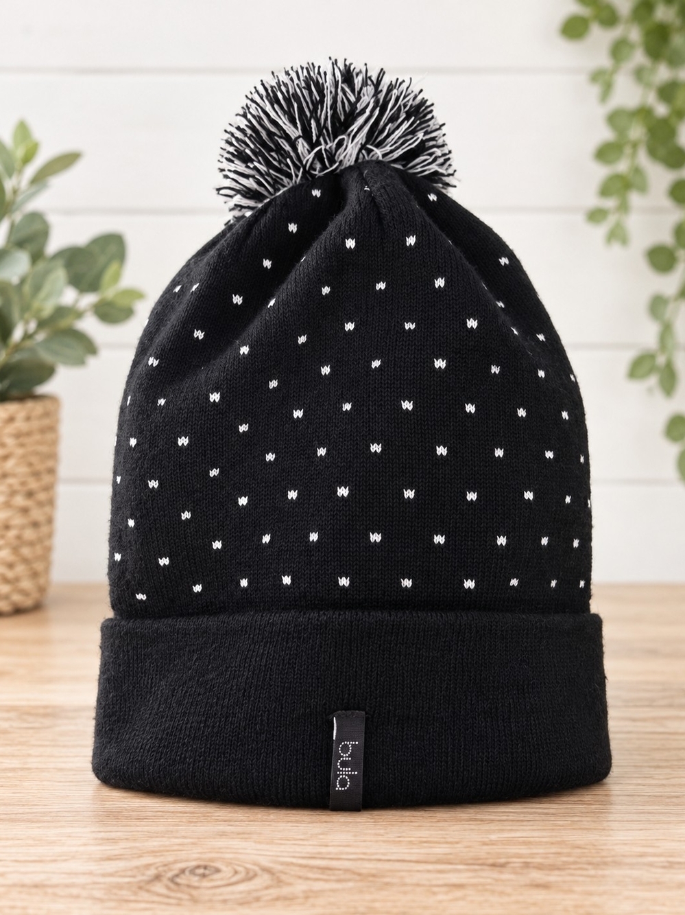 Bula Black & White Polka Dot Knit Pom Pom Beanie | Winter Hat